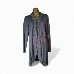 Style & Co Women's Medium Open Front Ruffle Cardigan – Charcoal Gray (JC116)